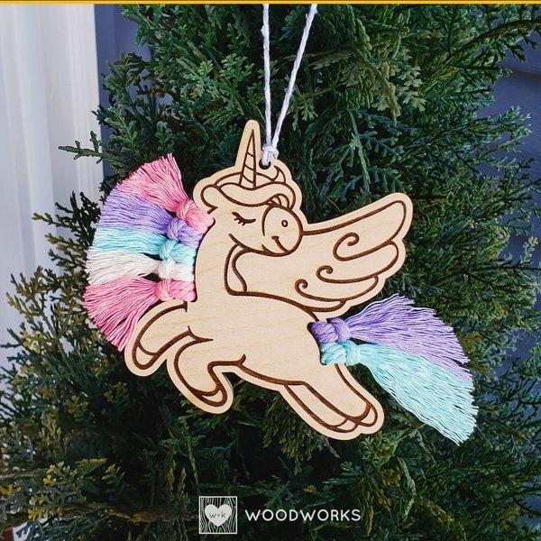 LASER SVG: Macrame Unicorn Ornament Laser Cut File - DIY Macrame Cord Unicorns Ornaments, Christmas Macrame File (For Glowforge / xTool)