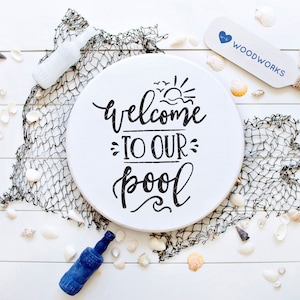 SVG / DXF - "Welcome To Our Pool" - Pool Waves, Feel the Sun Breeze, Splish Splash, Laugh, Relax (Farmhouse Deck, Swimming Pool Cut File)