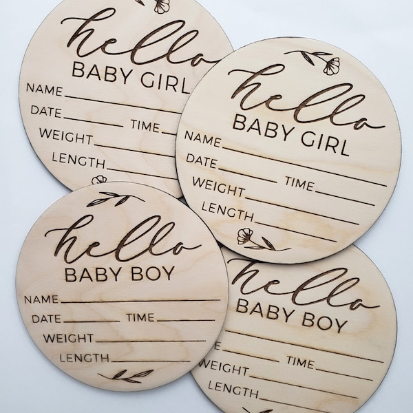 2 Pack: SVG / DXF - DIY Newborn Baby Birth Announcement "Hello Baby Boy" and "Hello Baby Girl" Cut Files - Name, Date, Time, Weight, Length