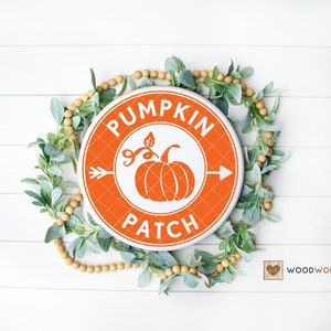 SVG / DXF - Cute Circle Pumpkins Arrow &quot;Pumpkin Patch&quot; Cut File - Organic Pumpkin Patch Shirt SVG (Autumn Fall Harvest Thanksgiving)