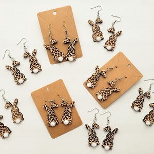 LASER SVG: Leopard Print Easter Bunny Earring Laser Engrave Cut File - Cotton Tail Rabbit, Bunny Butt Ear Rings (File for Glowforge / xTool)