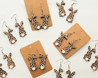 LASER SVG: Leopard Print Easter Bunny Earring Laser Engrave Cut File - Cotton Tail Rabbit, Bunny Butt Ear Rings (For Glowforge / xTool)