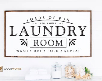 SVG / DXF - Loads Of Fun, Help Wanted "Laundry Room" Cut File - Wash • Dry • Fold • Repeat (Laundry Co. - Funny Laundry Room Sign Design)