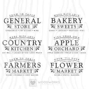 SVG / DXF - FARMHOUSE Bundle: General Store, Country Kitchen, Farmers Market, Bakery Sweets, Apple Orchard, Flower Market - Instant Download
