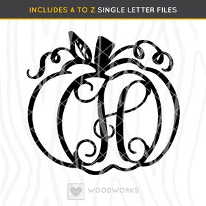 SVG / DXF - A to Z Alphabet "Fall Pumpkin Script Letter Initial" Set - Monogram Door Hanger Letter, Cut File For Initial Wooden Letter