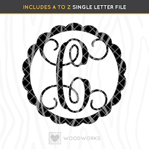 SVG / DXF - A to Z Alphabet "Scallop Circle Script Letter Initial" Cut File - Monogram Door Hanger Letter Set File For Initial Wooden Letter