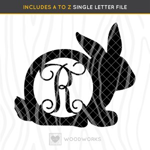 SVG / DXF - A to Z Alphabet &quot;Easter Bunny Rabbit Script Letter Initial&quot; Cut File - Monogram Door Hanger Letter Set For Initial Wooden Letter
