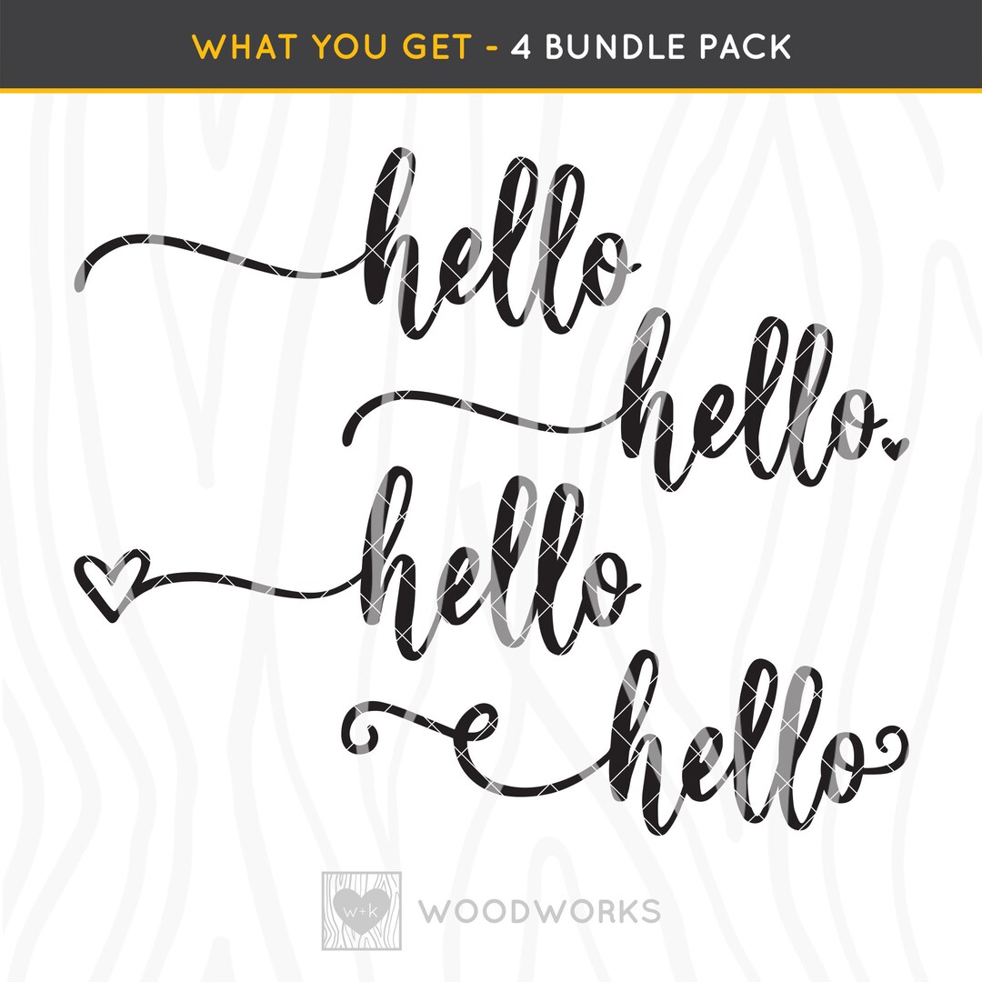 4 PACK: SVG / DXF script Hello Bundle Cut Files Hello Heart Swirl ...