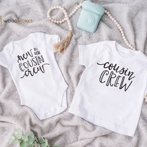 SVG / DXF - 2 PACK &quot;New To The Cousin Crew&quot; Cut File, Newest Family Infant Baby One-Piece Bodysuit and Cousin Crew (Vector Art / Saying)