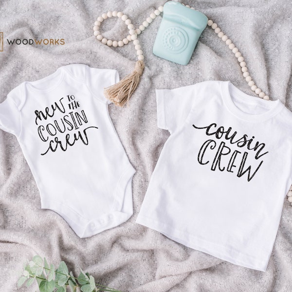 SVG / DXF - 2 PACK "New To The Cousin Crew" Cut File, Newest Family Infant Baby One-Piece Bodysuit and Cousin Crew (Vector Art / Saying)