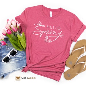 SVG / DXF - Cute Rose and Tulip Script &quot;Hello Spring&quot; Cut File - Seeds, Stems, Blooms (Farmhouse Garden Seasonal Spring Florals and Flowers)
