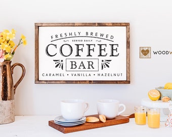 SVG / DXF - Freshly Brewed “Coffee Bar” Served Daily, Caramel • Vanilla • Hazelnut, Instant Download (Cute Coffee Station, Espresso, Cafe)