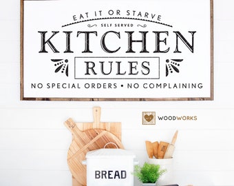 SVG / DXF - Eat It Or Starve &quot;Kitchen Rules&quot; Self Served - No Special Orders, No Complaining - Farmhouse Farm (Vector Art / Saying)