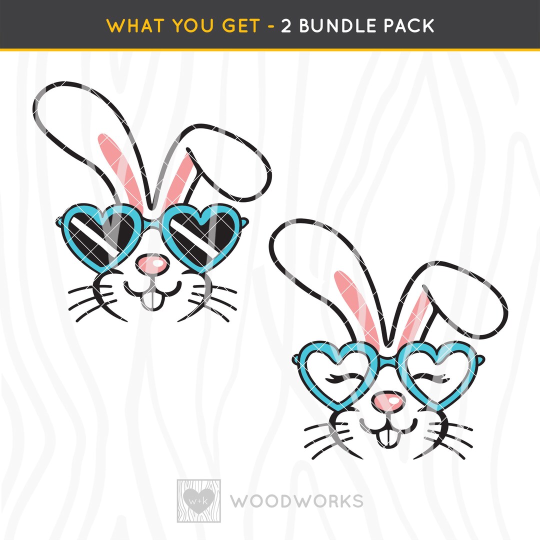 SVG / DXF 2 PACK: Cute Bunny Rabbit Face, Boy and Girl heart Glasses ...