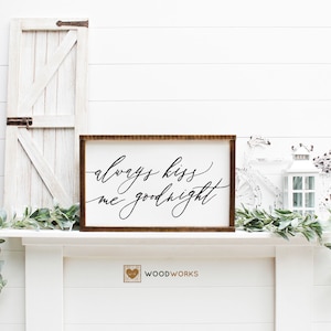SVG / DXF - &quot;Always Kiss Me Goodnight&quot; Cut File - Romantic Script Sign Gift, Fixer Upper Master Bedroom, Romance Wall Art Decor, Wedding
