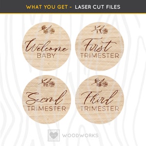 SVG / DXF - 4 PACK: Rose Vines Grow With Me "Three Pregnancy Trimester Milestones & Welcome Baby" Laser Cut Files - Maternity, Pregnant