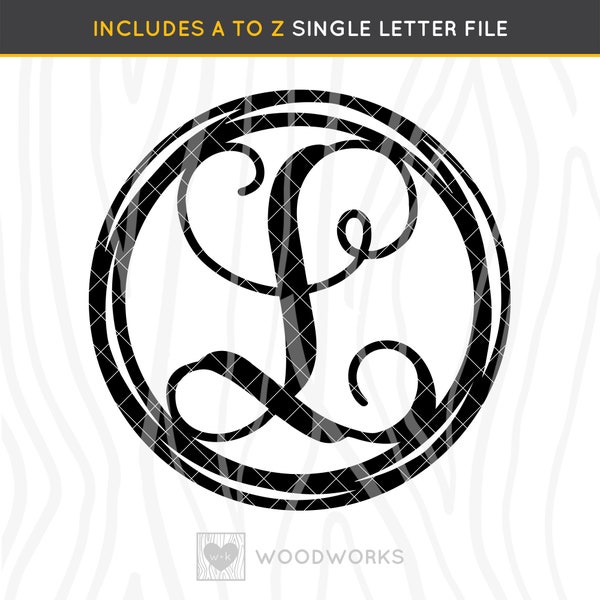 SVG / DXF - A to Z Alphabet "Hand Drawn Circle Script Letter Initial" Cut File - Monogram Door Hanger Letter Set, For Initial Wooden Letter