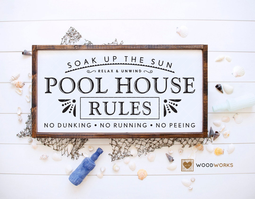 Plaque Murale Vintage En Métal "Pool House Rules" - 20x30 Cm - Étain, Imperméable - Décoration Piscine, Bord De Mer, Bar, Maison