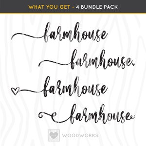 4 PACK: SVG / DXF - "Script Farmhouse Bundle" Cut Files - Farm House Heart Swirl, Farmhouse Swoosh (Welcome Home Round Wood Sign Design)
