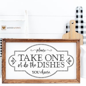 SVG / DXF - Paper Plate Caddy &quot;Please Take One Or Do Dishes Your Choice&quot; Cut File - Cute Kitchen Paperware Box Design, Kitchen Plastic Cups