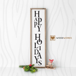 SVG / DXF - Vertical &quot;Happy Holidays&quot; Cut File, Instant Download (Cute Vector Art / Saying)