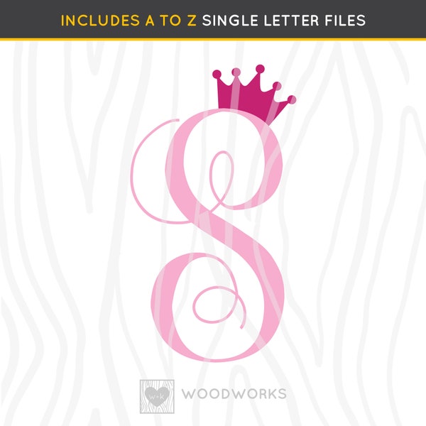 SVG / DXF - A to Z Alphabet Monogram "Script Initial Letter With Crown" Cut File - You Optionally Personalize With First Name