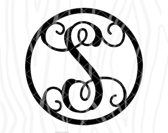 SVG / DXF - A to Z Alphabet "Circle Script Letter Initial" Cut File - Monogram Door Hanger Letter Set, File For Initial Wooden Letter