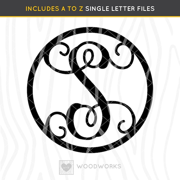 SVG / DXF - A to Z Alphabet "Circle Script Letter Initial" Cut File - Monogram Door Hanger Letter Set, File For Initial Wooden Letter