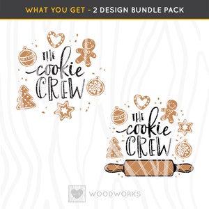 2 Pack SVG / DXF: Christmas Baking “The Cookie Crew” Cut File - With and Without Rolling Pin To Customize With Name - Cookies For Santa