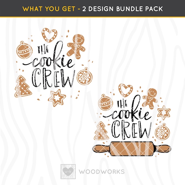 2 Pack SVG / DXF: Christmas Baking “The Cookie Crew” Cut File - With and Without Rolling Pin To Customize With Name - Cookies For Santa