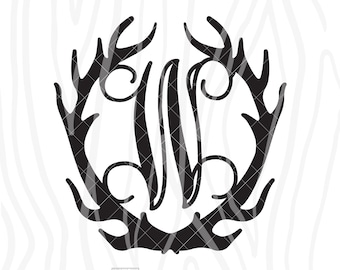 SVG / DXF - A to Z Alphabet "Deer Antlers Monogram" Cut File - Door Hanger Letter Set For Initial Wooden Letter (Elk Buck Reindeer Hunter)
