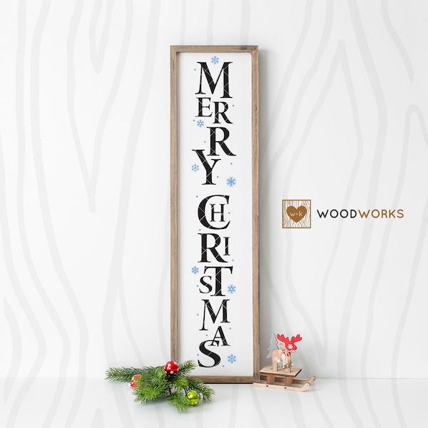 SVG / DXF - Vertical Outdoor Porch "Merry Christmas" Cut File, Instant Download (Cute Winter Holiday Vector Art / Saying)