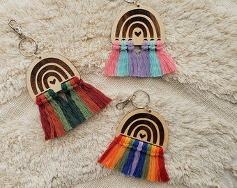 LASER SVG: 3 Pack Rainbow Macrame Hole Style Cut Files - Macrame Rainbows Keychain, Christmas Macrame  Rain Bow Ornament - DIY Macrame Cord