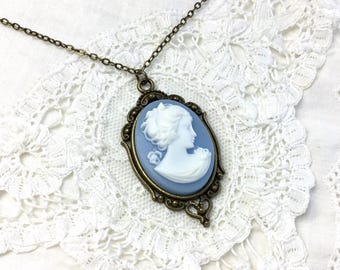 Blue lady cameo necklace