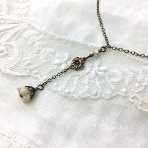 Cream floral antique brass lariat necklace off white lariat necklace