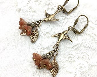 Czech glass vintage style swallow birds drop earrings vintage style bird dangle earrings