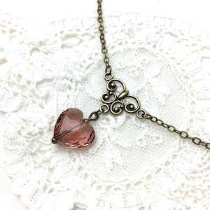 Romantic crystal heart necklace crystal blush pink Swarovski heart necklace