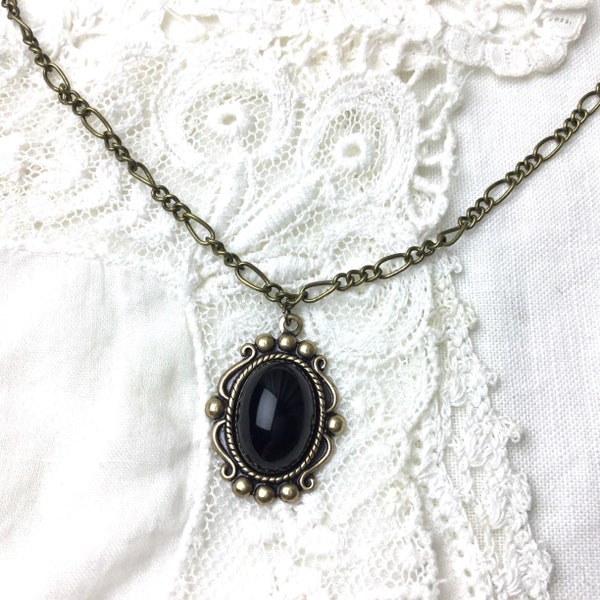 Black cabochon Art nouveau necklace, chandelier necklace art deco floral chandelier necklace