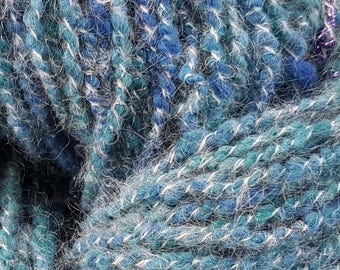 Windswept Seas - Handspun Textured Corespun Bulky Yarn, Blend of Hand Dyed Fibres with Sparkle - 145 yards