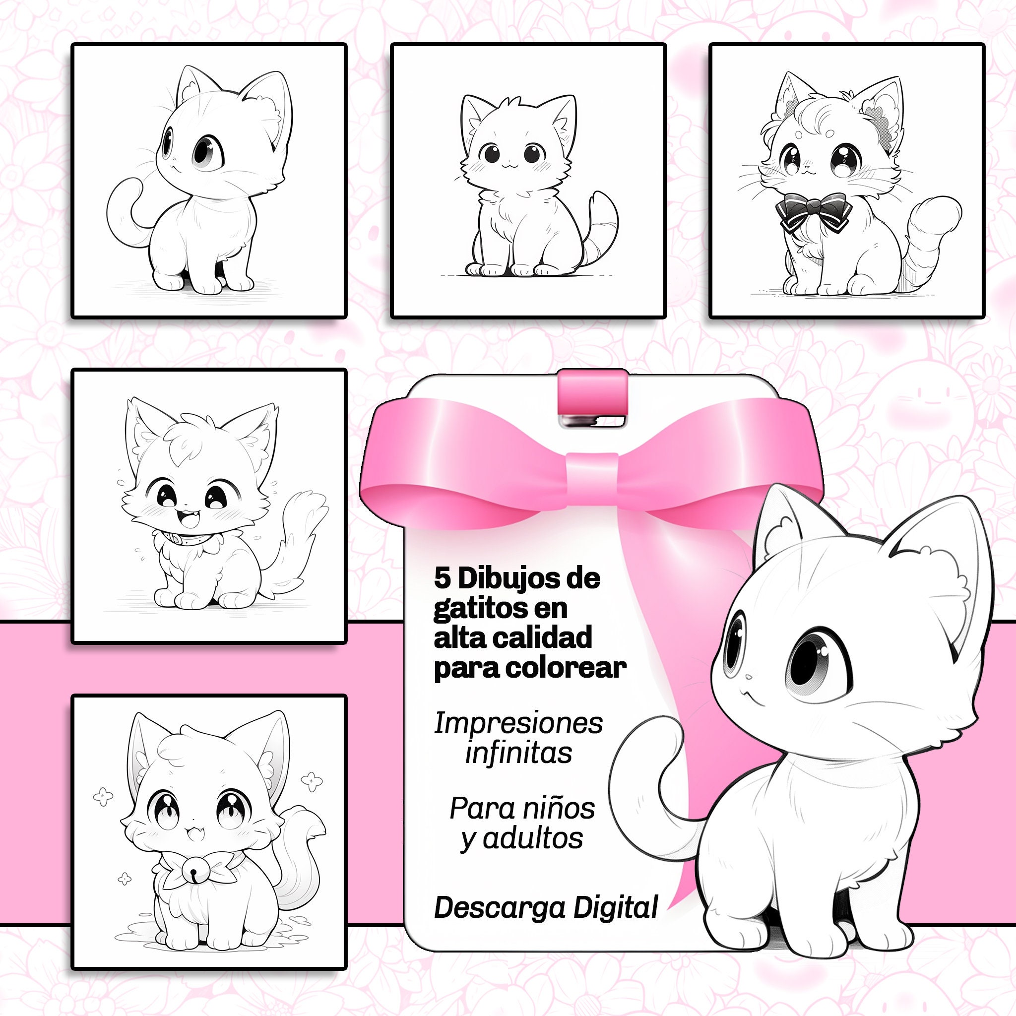 5 Lindos Gatitos Para Colorear Estilo Kawaii Etsy España