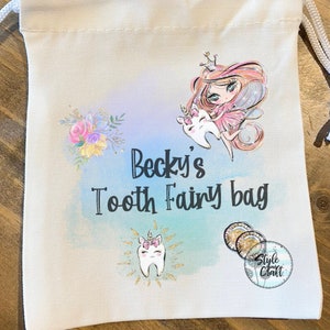 Tooth fairy bags personalised, printed, boy fairy and girl fairy, keepsake for lost teeth, loose tooth gift idea, first lost tooth