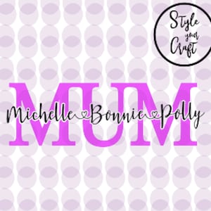 Personalised svg for decal, iron on. MUM Aussie spelling with children svg. Car decal. personalised svg t-shirt, cutting file, kids names