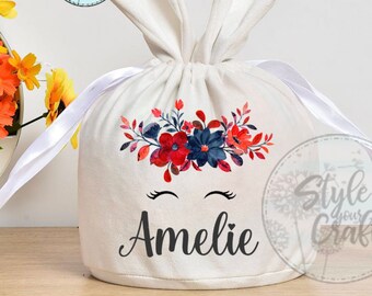 Sac de Pâques, pochette en velours lapin, sac réutilisable, Pâques personnalisée, sac en velours avec oreilles de 18 cm de diamètre plus oreilles