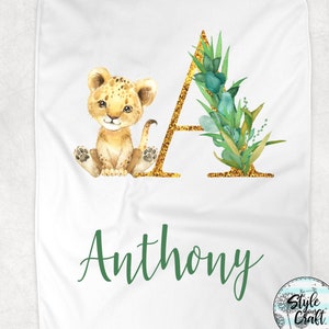 Lion and name baby blanket, coral fleece animal blanket, baby shower or coming home cute animal blanket, soft cuddly printed blanket