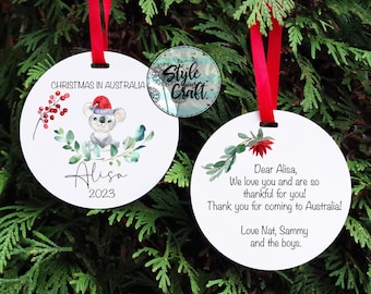 Christmas in Australia ornament, Aussie animals Koalas or Kangaroos, aluminium, double sided not peel or fade, personalised name and message