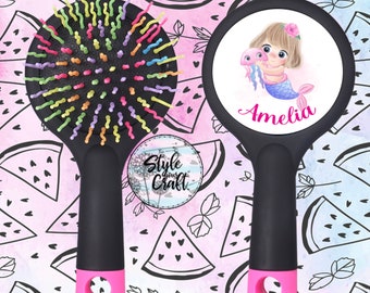Cepillo pelo personalizado, sublimado no peeling, sirenita o mariposa, con o sin nombre, cepillo niña, cepillo pequeño compacto