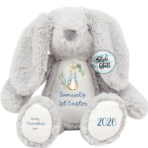 Personalised Easter Bunny plush, Newborn keepsake, Nursery Decor, Bunny personalised, baby gift,  white grey rabbit