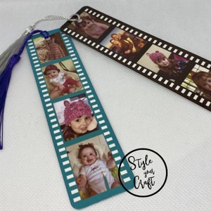 Photo reel bookmark, aluminium bookmark, 4 vertical photos  book lovers gift, readers, teachers or Father's Day gift idea. Kids gift