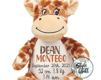 Peluche girafe personnalisée, cadeau de visite pour bébé, souvenir nouveau-né, doudou girafe, cadeau pour bébé, décoration de chambre d'enfant, nounours personnalisé, BABY STATS