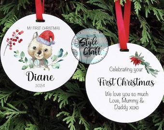 Ornement de Noël wombat, ornement animal australien en aluminium, double face qui ne pèle pas et ne se décolore pas, lavable, nom et message personnalisés